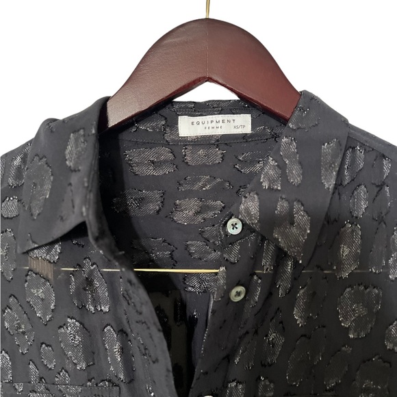 EQUIPMENT Black Daddy Cheetah Metallic Silk Button Down Shirt Top Blouse - Picture 5 of 7